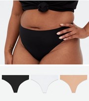 New Look Curves 3 Pack Black White and Tan Seamless Thongs